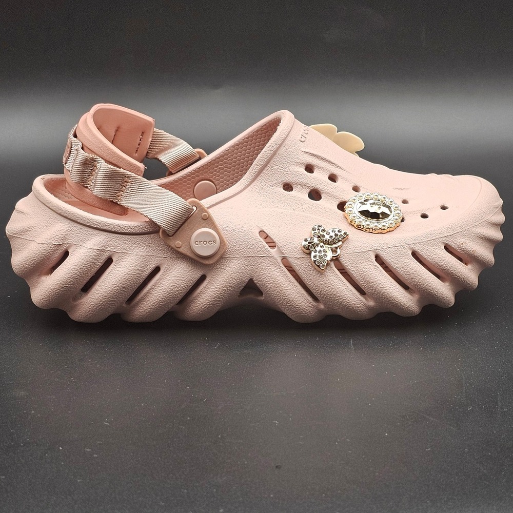 Crocs Echo Clog Pink Athletic Sculpted Mule Jibbitz Charms Womens 7 Mens 5